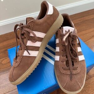 Adidas Suede Sambas with light pink stripes